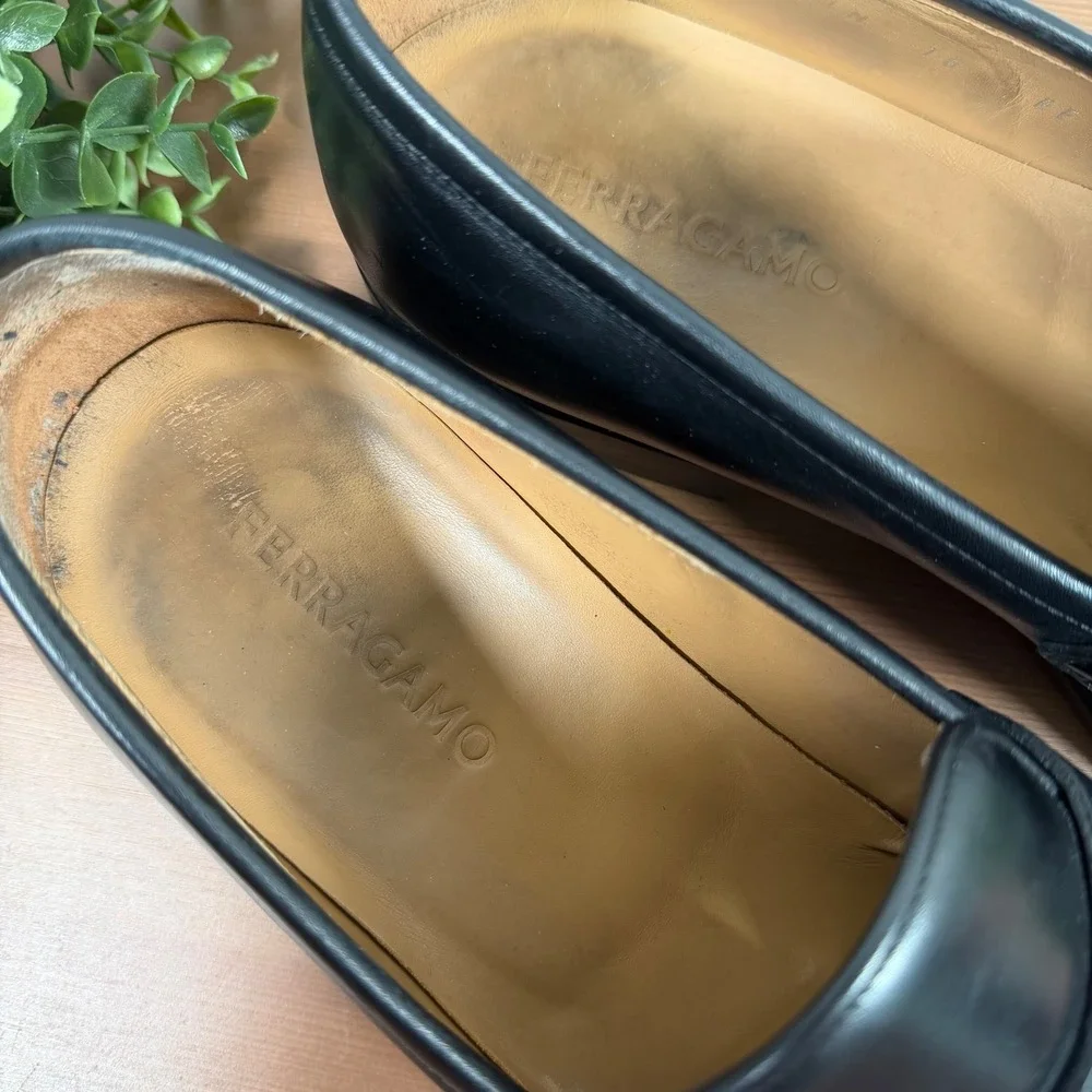 Salvatore Ferragamo Mens Penny Loafers Black Leather Slip On Shoes Size 10 EE